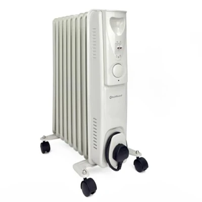 Image of Rediffusion 2000W Oil Filled Radiator, 9 Fin, Variable Heat, Adjustable Thermostat, Compact &amp; Portable, Overheat Protection, Rapid Heat Convection Technology REDA07S9, White