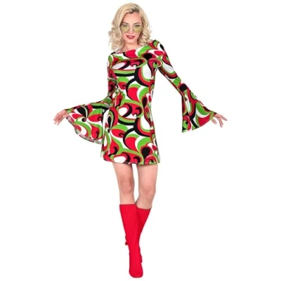 Image of Widmann 48750 Adult Costume Groovy Style, Dress, Flower Power, Hippie, 70s, Theme Party, Carnival, Multicoloured, XXL
