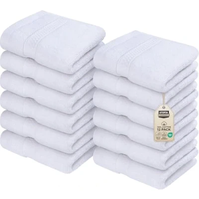 Image of Utopia Towels Premium Washcloth Set (30 x 30 CM) 100% Cotton Face Cloths, Highly Absorbent and Soft Feel Fingertip (12 Pack, White)