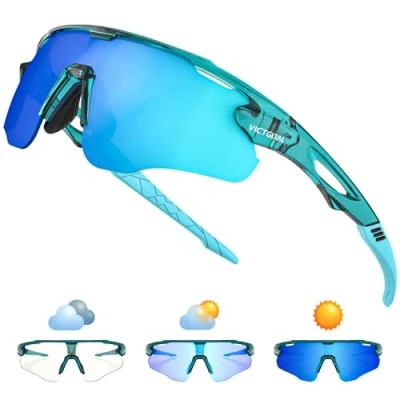 Image of Victgoal Cycling Glasses Photochromic Running Sunglasses for Men Women, TR90 Frame with UV Protection Sports (BlueTR)