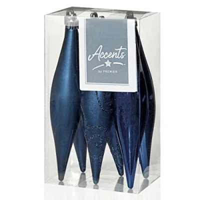 Image of 6 x Midnight Blue Icicle / Tear Drop Christmas Tree Baubles by Premier