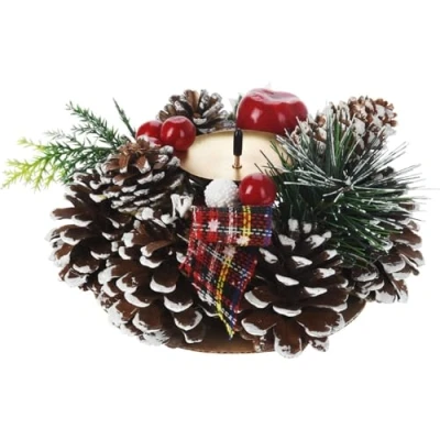 Image of Christmas Wreath Advent Candle Holder Berry &amp; Pinecone Table Centrepiece Decoration Festive for Dining 15cm