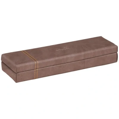Image of RHODIA 318873C Chocolate Pencil Case 21x5.5x3 cm Orange Saddle Stitching Faux Leather Exterior Rhodiarama Home Office Collection Organization &amp; Designer Storage