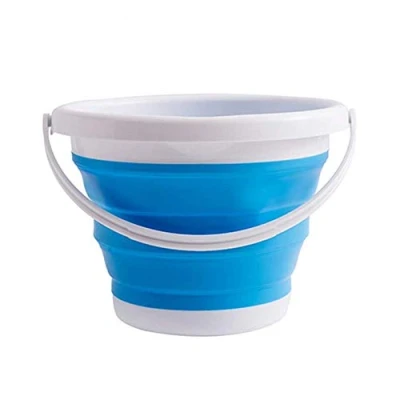 Image of Foldable Silicone Round Bucket Household Cleaning Portable Folding Go Out Picnic (3L,Blue)