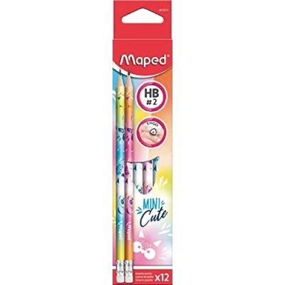 Image of Maped 1 Graphite Mini Cute Eraser Pencil Ergonomic Paper Pencils and Resistant Hb Lead Random Colours
