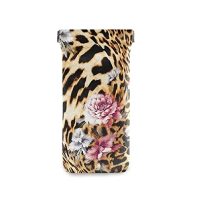 Image of linomo Flower Leopard Print Sunglasses Bag Microfiber Leather Pouch, Storage for Glasses and Cell Phones