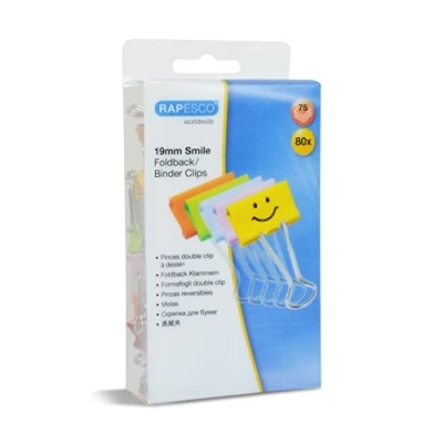 Image of Rapesco 1428 19mm Smile Foldback Clips, Assorted Colours, Pack of 80