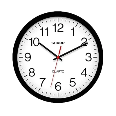 Image of Sharp Wall Clock Black, Silent Non Ticking 14 Inch Quality Quartz Battery Operated Round Easy to Read Home/Kitchen/Office/Classroom/School Clocks, Sweep Movement