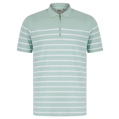 Image of Tokyo Laundry Men&#039;s Yarn Dyed Stripe Cotton Pique Zip Fasten Polo Shirt Cloud Blue