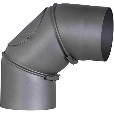 Image of FIREFIX RD150/B Stove Pipe Bend 2 mm Thick Steel (Smoke Tube) 150mm Diameter for Fireplaces and Senotherm Dark Grey Adjustable 0 90 Degrees with Cleaning Door Black