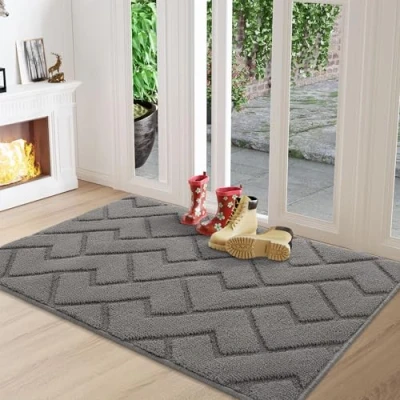 Image of Biscpro Door Mat 80x120 cm, Indoor Doormat Washable, Dirt Trapper Non slip, Absorbent Inside Entrance Rug Floor for Entryway, Patio, Garden, laundry Room,Pets Grey