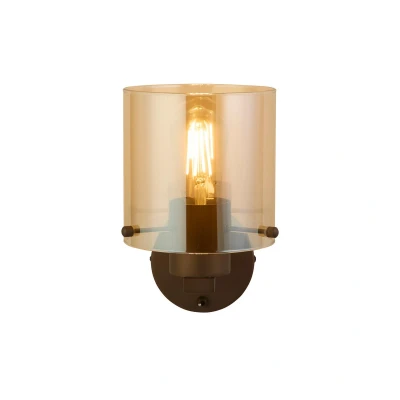 Image of Sweden 1 Light Wall Lamp Mocha Metal &amp; Amber Glass
