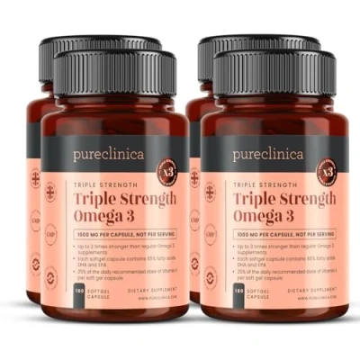 Image of Pureclinica Triple Strength Omega 3 1000mg x 720 Capsules (4 Bottles of 180) 24 Months Supply