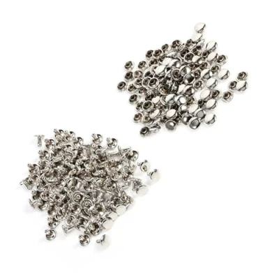 Image of 100Sets Leather Rivets Double Cap Rivet Tubular Metal Studs for Repairs Decoration (Silver)