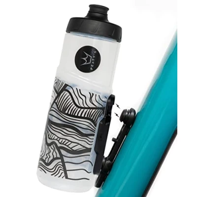 Image of Peaty&#039;s x Fidlock Lockin Magnetic 600ml Bike Water Bottle &amp; Mount, Bicycle Drink Bottles, Cycle Accessories for Mountain Biking Cycling, Premium Alternative to Cage, Twist Release Topo Clear