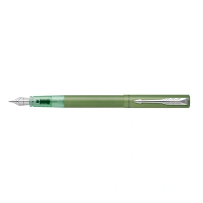 Image of Parker Vector XL Fountain Pen Metallic Green Lacquer on Brass Medium Nib with Blue Ink Refill Gift Box