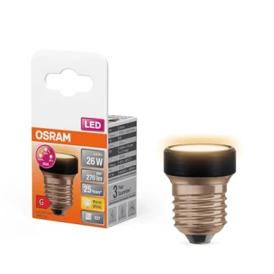 Image of OSRAM Star Flat LED with 3.5W (as 26W), 270lm/2700K, Warm White 827, Frosted, Plastic in Black, E27 Screw, 3 Way Dimmable by Wall Switch, Diameter 35 mm