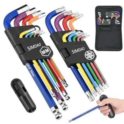 Image of 18Pcs Metric Hex Key Set, Allen Set with Color Coding and Torque Handle 1.5 10mm, Anti Slip Long Ball End Wrench for Disassembly Maintenance of Mechanical Equipment Vehicles