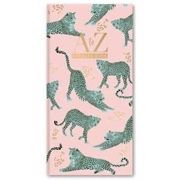 Image of A Z Telephone Address Book Slim Size Hard Back Contact Organiser for Phone Numbers Planner Books Index (Pink Leopard Design)