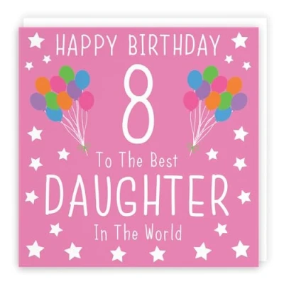 Image of Hunts England Large Daughter 8th Birthday Card Happy 8 To The Best In World Iconic Collection 210 x mm Fun Age