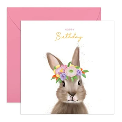 Image of Central 23 Bunny Birthday Card For Girls Niece Sister Best Friend &#039;Hoppy Birthday&#039; Cute Animal Floral Rabbit Gifts Women Funny Comes With Fun Stickers Blank Cards And Envelope