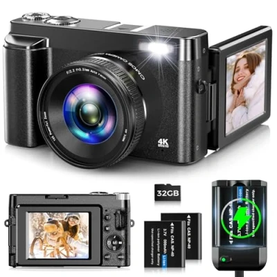 Image of Digital Camera,Oiadek 4K 48MP Autofocus Vlogging Camera with 32G Memory Card 16X Zoom,Compact 3.0 inch 180 Flip Screen and Battery charger for Teenagers, Beginners,Adults