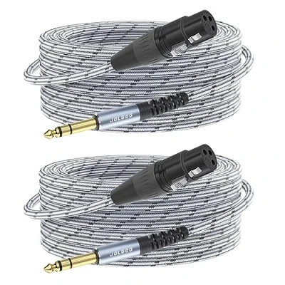 Image of JOLGOO XLR Female to 1/4 inch 6.35mm TRS Plug Balanced Interconnect Cable, Quarter 15.3 Meters 2 Pack, for Microphone,Mixer,Guitar,AMP,Speakers