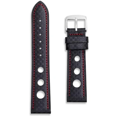 Image of Carbon Fibre Pattern Rally Watch Strap Perforated Racing Band 20mm Black with Red Stitching Tool and Spring Bars Included (20mm, Stitching)