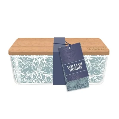 Image of Portico Designs Ltd William Morris Brother Rabbit Glass Lunchbox with bamboo lid and silicone strap