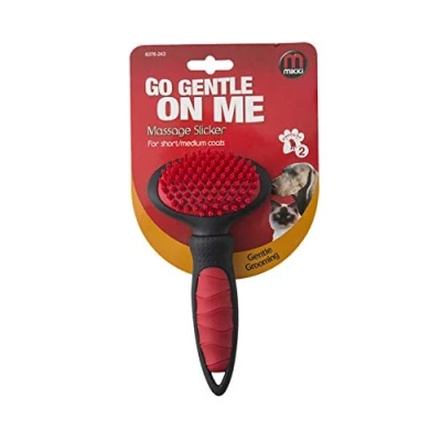 Image of Mikki Dog, Puppy, Cat Grooming Massage Slicker Brush Gentle, Relaxing Small,Red