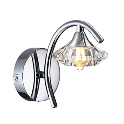 Image of Modern 1 Light Polished Chrome and Crystal Wall with Switch