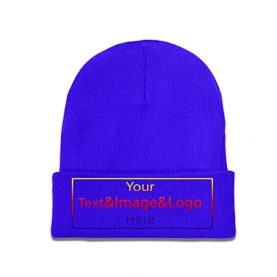 Image of Custom Beanie Slouch Blue Your Text&amp;Image&amp;Logo Here Personalized Knit Hat