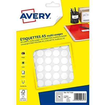 Image of Avery 1536 ø15 mm Sheet A5 Adhesive White (pet15 W)