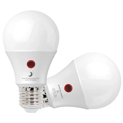 Image of SINCELIGHT Dusk to Dawn LED Light Bulb 9W with Dual Photocell Sensors, ON/Off Automatic Depends on The Daylight Level, Outdoor Night from Till Dawn, Security Bulbs, Neutral 4000K, 2 Pack
