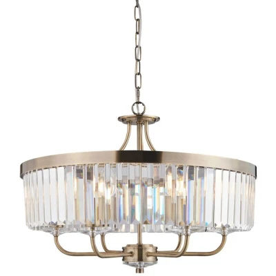 Image of Ascoli Pendant Ceiling Light Antique Brass Plate, Clear Cut Glass