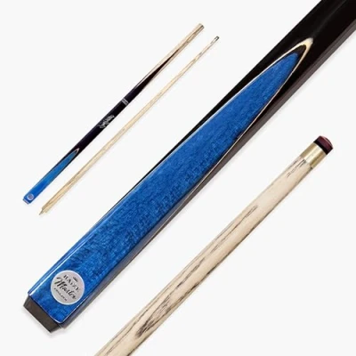 Image of BAIZE MASTER 48 Inch Jimmy White Signature CONQUEST Two Piece 2pc Ash Snooker Pool Cue with 9.5mm Layered Tip (Blue)
