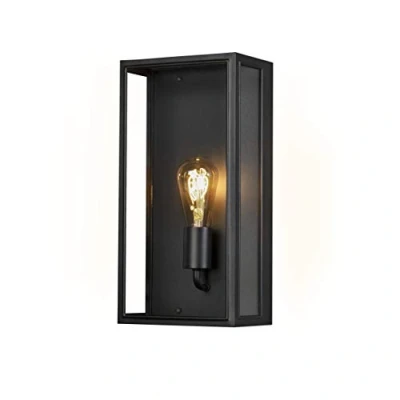 Image of Konstsmide Carpi Outdoor Box Style 1 x 60 W E27 Max Wall Lamp/Clear Glass/IP44/Outside Light, Alloy Steel, W, Black