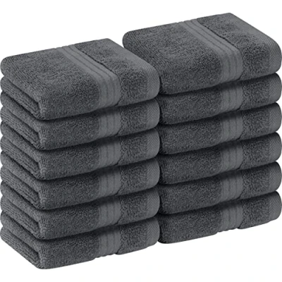 Image of Utopia Towels 12 Pack Luxury Wash Cloths Set (30 x 30 CM) 100% Cotton Ring Spun, Highly Absorbent and Soft Feel Washcloths for Bathroom, Spa, Gym, Face Towel (Grey)