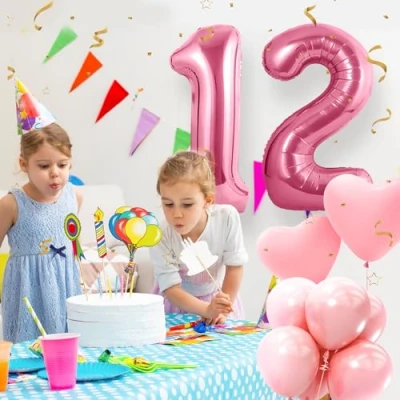 Image of Number Balloons 12,Pink 12 Balloon 40 Inch Giant Helium Foil for Boys Girls 12th Birthday Party Decor Anniversary Decorations Supplies
