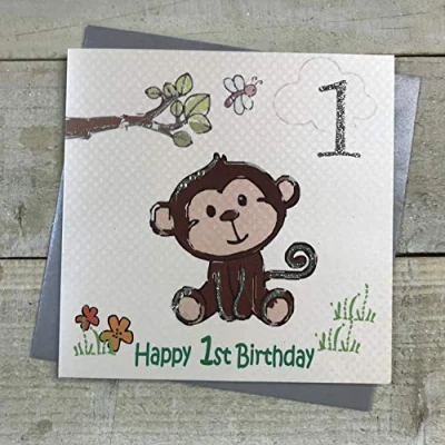 Image of WHITE COTTON CARDS Happy 1st Birthday Handmade Card Cheeky Monkey, GS7
