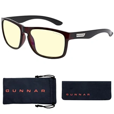 Image of Gunnar Gaming and Computer Eyewear Intercept, Merlot/Onyx, lens Tint: Amber (Blocks 65% Blue Light &amp; 100% UV Light) Blocking Glasses Patented