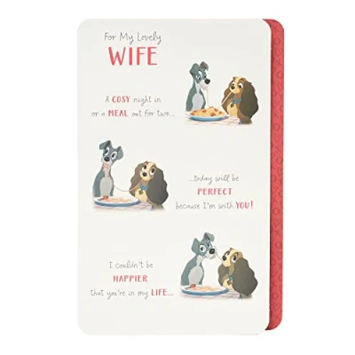 Image of uk greetings Disney Valentines Day Card For Him/Her With Envelope Lady &amp; The Tramp Design