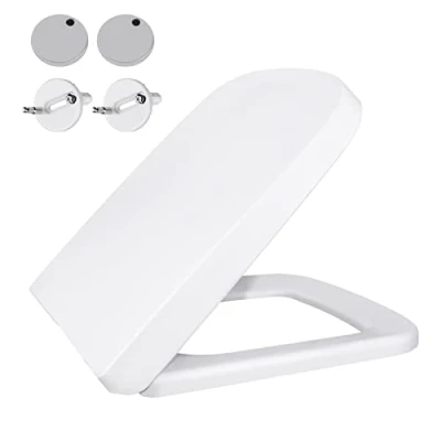 Image of Modern Square Toilet Seat, Soft Close Seats with Quick Release, Ergonomic Design Easy Clean, Top Fixing, Adjustable Hinges White Lid