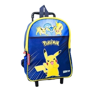 Image of mybagstory Trolley Pokémon Blue Child School Kindergarten Daycare Primary Boys Bag Size 32 cm Adjustable Straps Wheels Gift Idea, Cm,