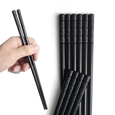 Image of AOOSY Black Chopsticks,5 Pairs Fiberglass Dishwasher Safe Japanese Chopsticks Reusable Alloy Sushi Non Slip Set