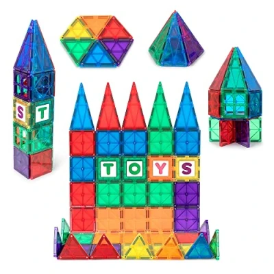 Image of Playmags Magnetic Tiles Set for Kids 60 Pc Building Blocks with ABC Click ins STEM Development Stronger Magnet Block Toys