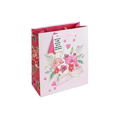 Image of Eurowrap Love Letter Valentines Mothers Day Anniversay Roses With White Kraft Paper Gift Bag Made from 100% Recycled Medium Size