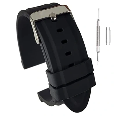 Image of Buckle &amp; Stitch Soft Silicone Rubber Watch Strap Waterproof Dive Band 22mm Black The Perfect Divers All Rounder (22mm, Black)