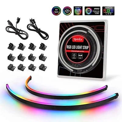 Image of Speclux NEON Addressable RGB PC LED Strip, 2x15.7inch WS2812 RGBIC Rainbow Magnetic ARGB Strip for 5V 3 pin Aura SYNC, Gigabyte Fusion, with 12pcs Strong Brackets
