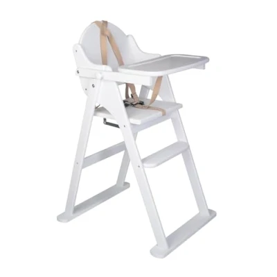 Image of Safetots Deluxe Putaway Folding Wooden High Chair, White, Highchair for Baby and Toddler, Pre Assembled, Stylish, Practical, Space Saving Chair
